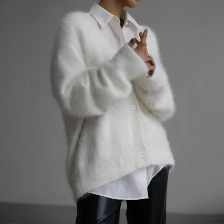 Women's mink knitted v-neck cardigan