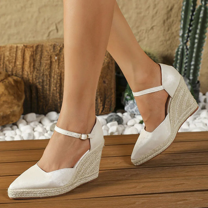 Women's Wedge Espadrille Shoes with Closed Toe and Ankle Strap