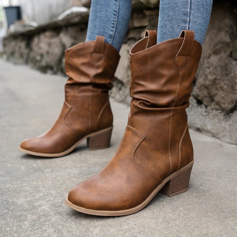 Women's Western-Inspired Slouchy Mid-Shaft Boots