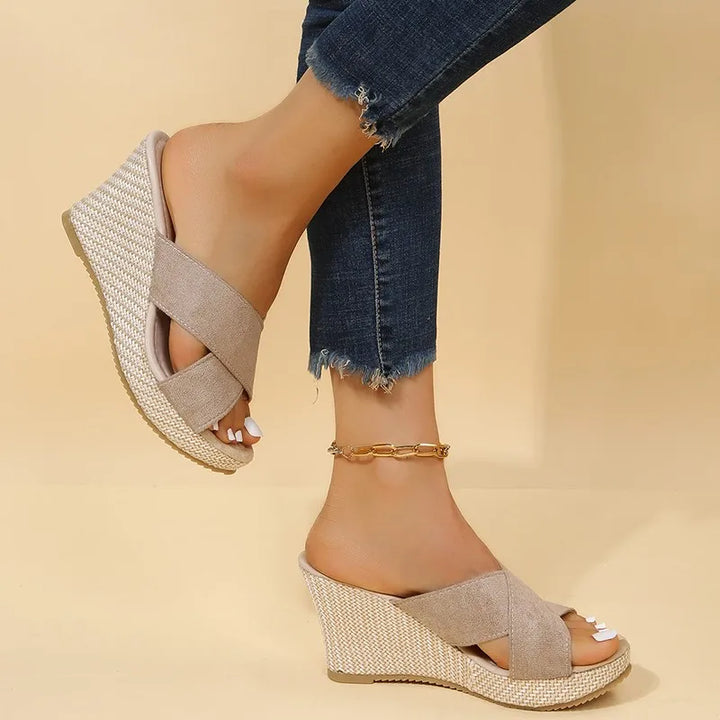 Women's Cross-Strap Wedge Sandals with Elegant Detailing