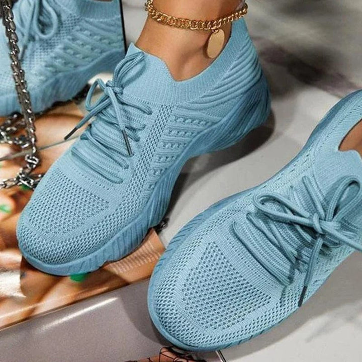 Women’s Cushioned Knit Sneakers – Lightweight Lace-Up Walking Shoes