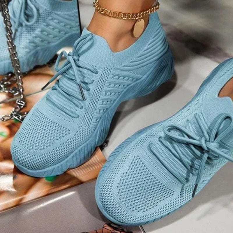 Women’s Cushioned Knit Sneakers – Lightweight Lace-Up Walking Shoes