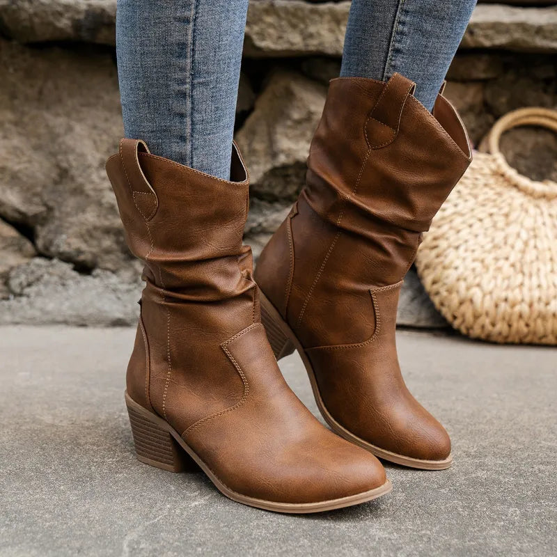 Women's Western-Inspired Slouchy Mid-Shaft Boots