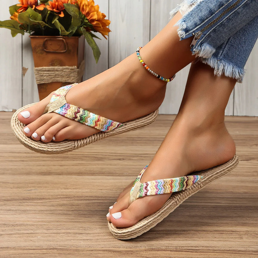 Women's Ethnic Style Flat Flip Flops with Soft Anti-Slip Sole