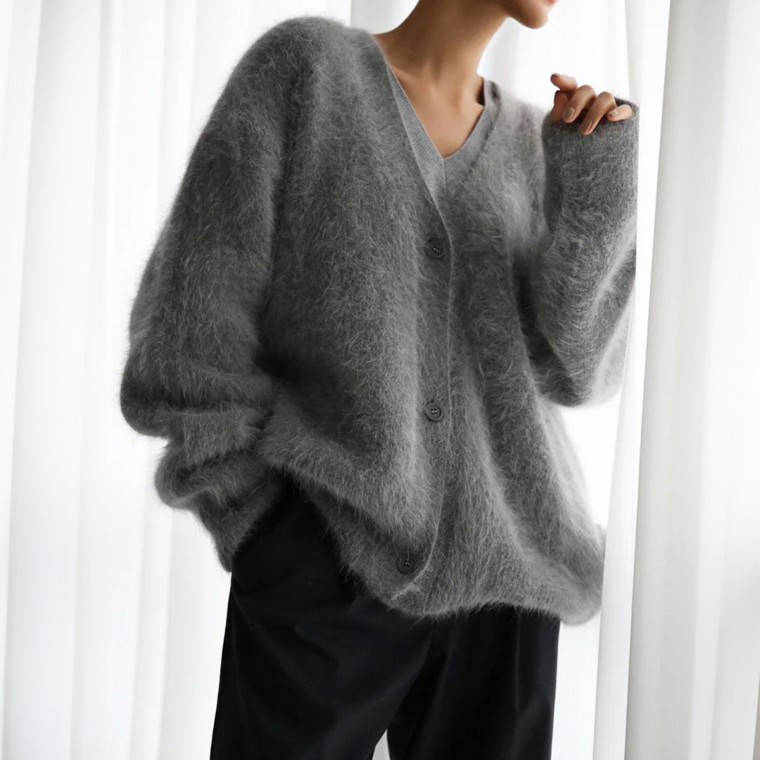 Women's mink knitted v-neck cardigan