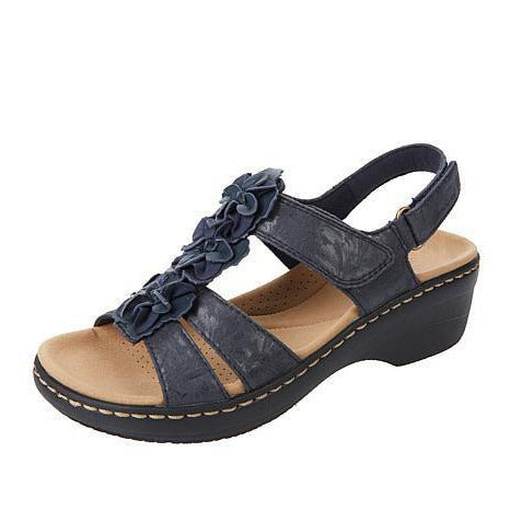 Women's Wedge Sandals with Floral Straps and Adjustable Back Closure