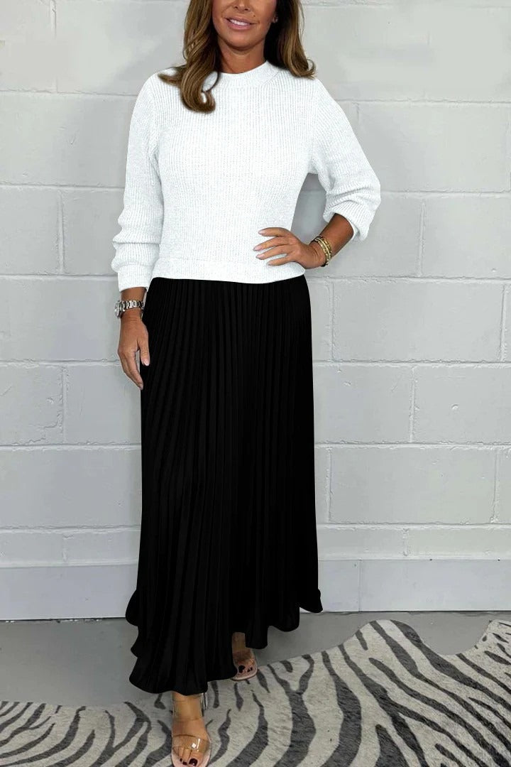 CAMILLA – MAXI DRESS WITH SWEATER & PLEATED SKIRT