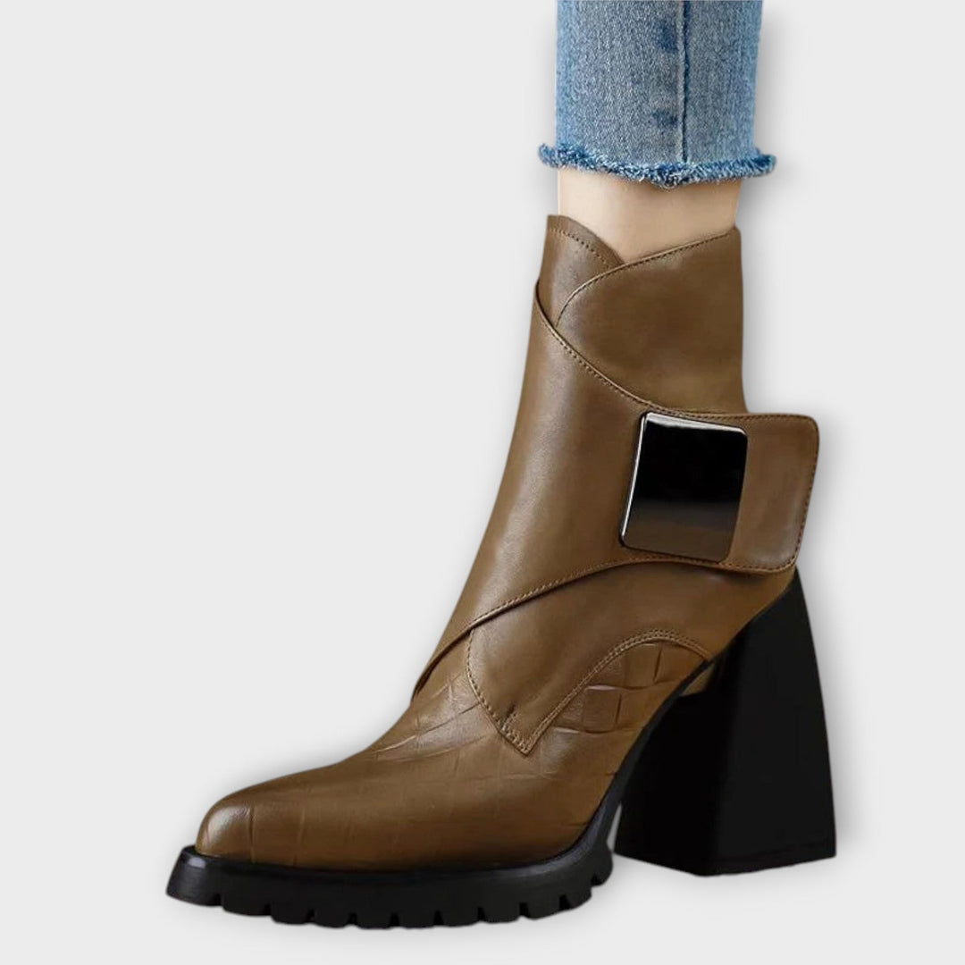 Sleek Chunky-Heel Leather Ankle Boots