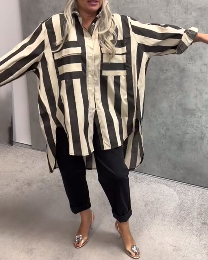 Long Sleeve Loose Striped Shirt