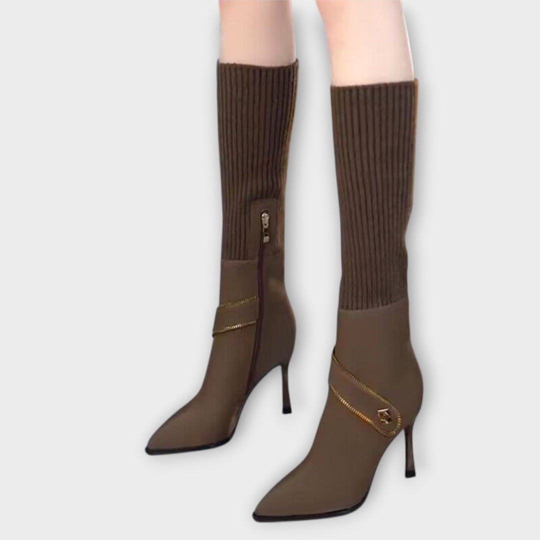 Chic Knit-Top Heeled Boots