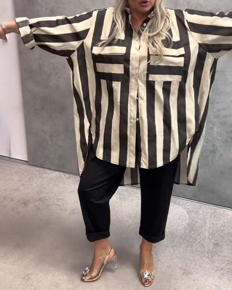 Long Sleeve Loose Striped Shirt