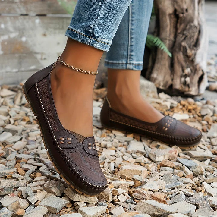 Women's Slip-On Shoes with Perforated Detailing and Cushioned Insole