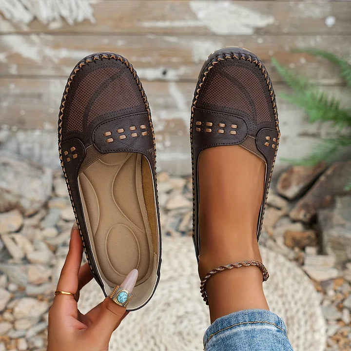 Women's Slip-On Shoes with Perforated Detailing and Cushioned Insole