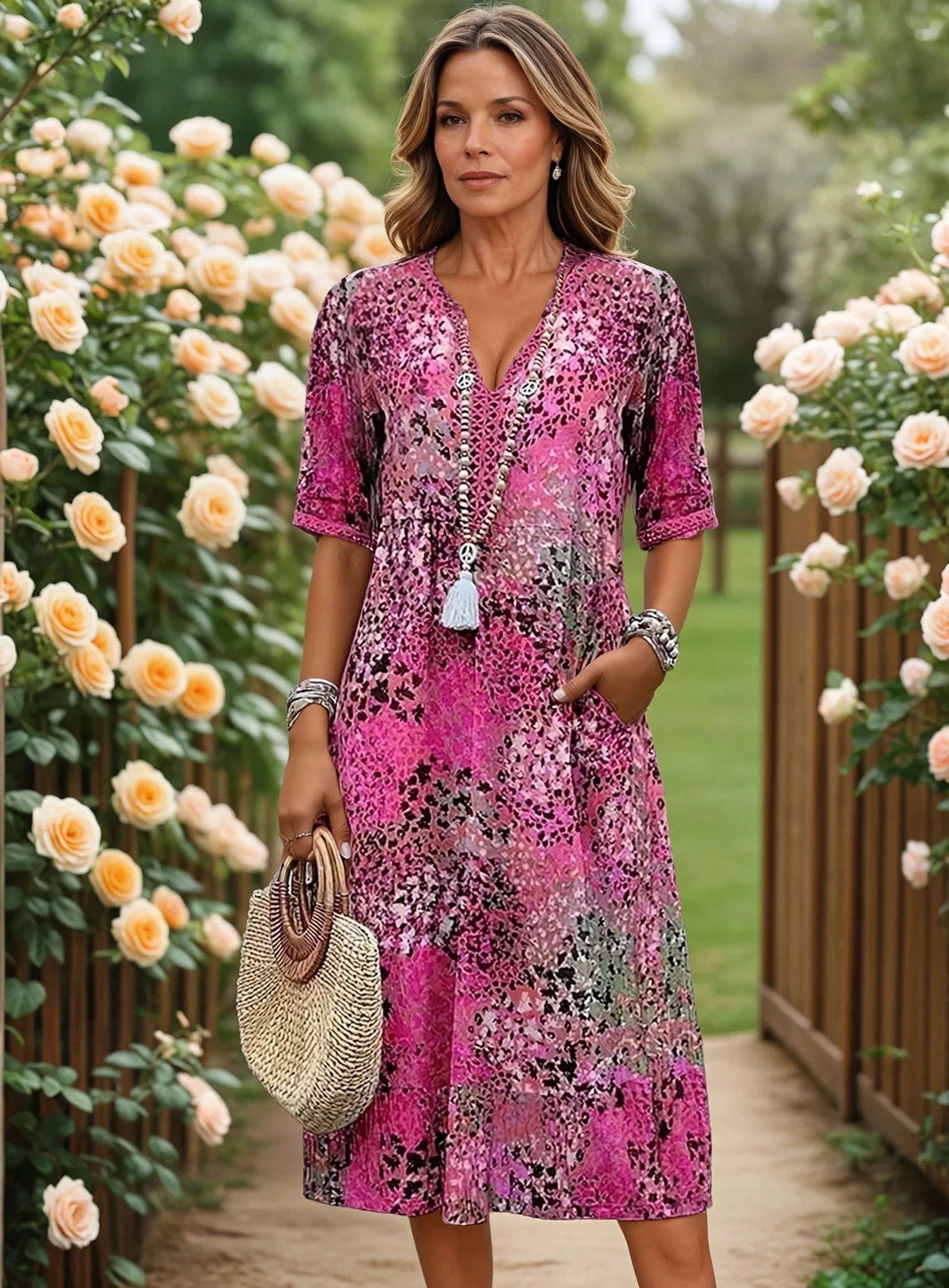 Cristina – Flowing Midi Dress with Lace-Up Detail