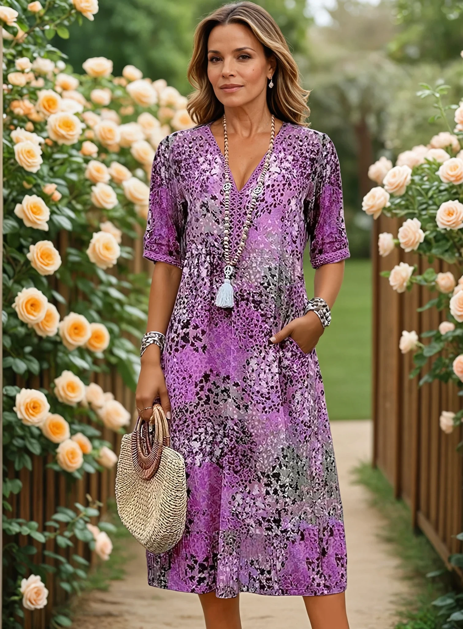 Cristina – Flowing Midi Dress with Lace-Up Detail