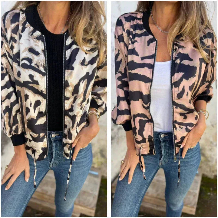Marguerite | Zebra Print Aviator Jacket with Zipper