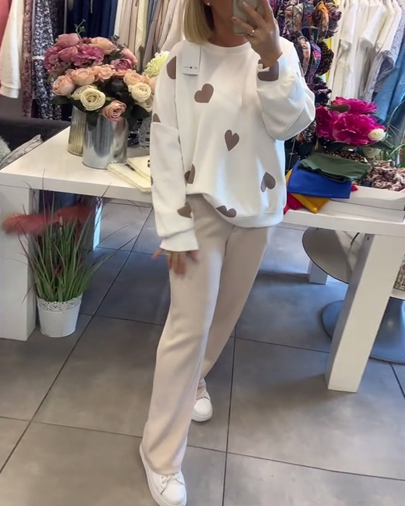 Casual Heart Printed Two-Piece Set