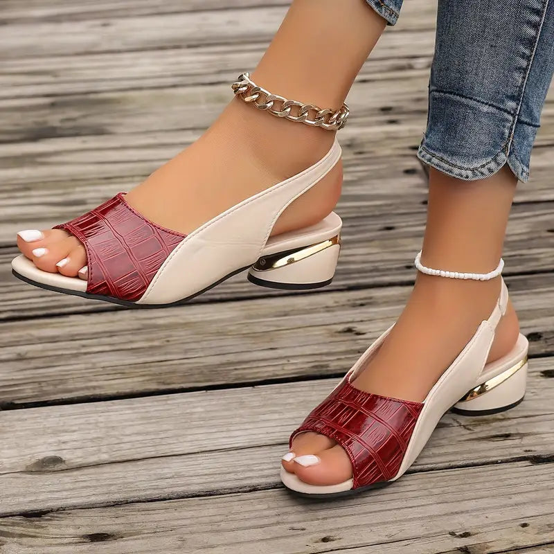Women's Peep Toe Slingback Sandals with Textured Front and Low Heel