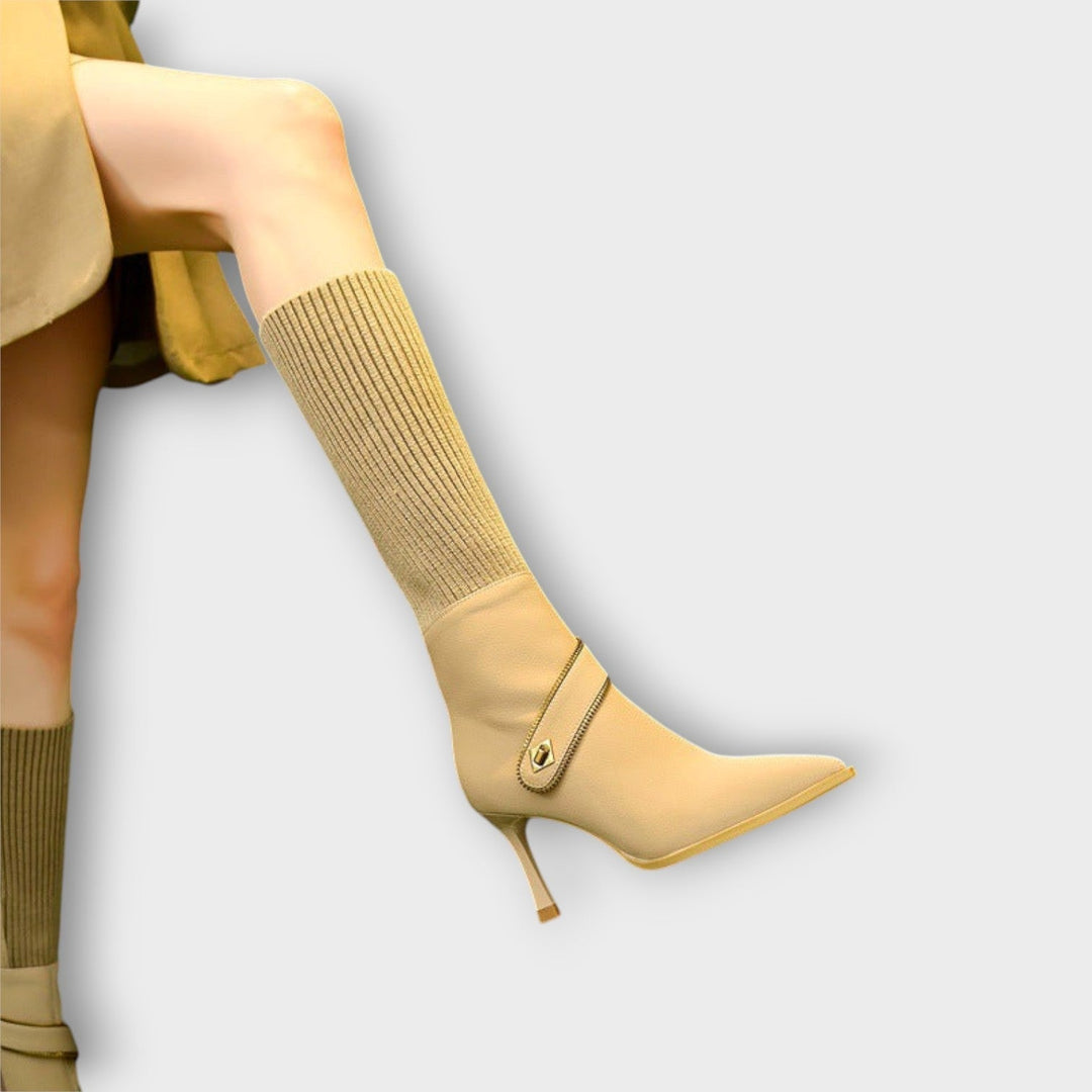 Chic Knit-Top Heeled Boots