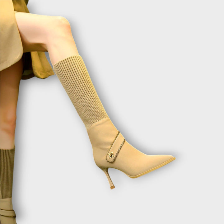 Chic Knit-Top Heeled Boots