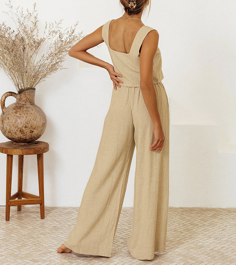 Evelyne - Luxe Minimalist Top & Wide-Leg Pants Set