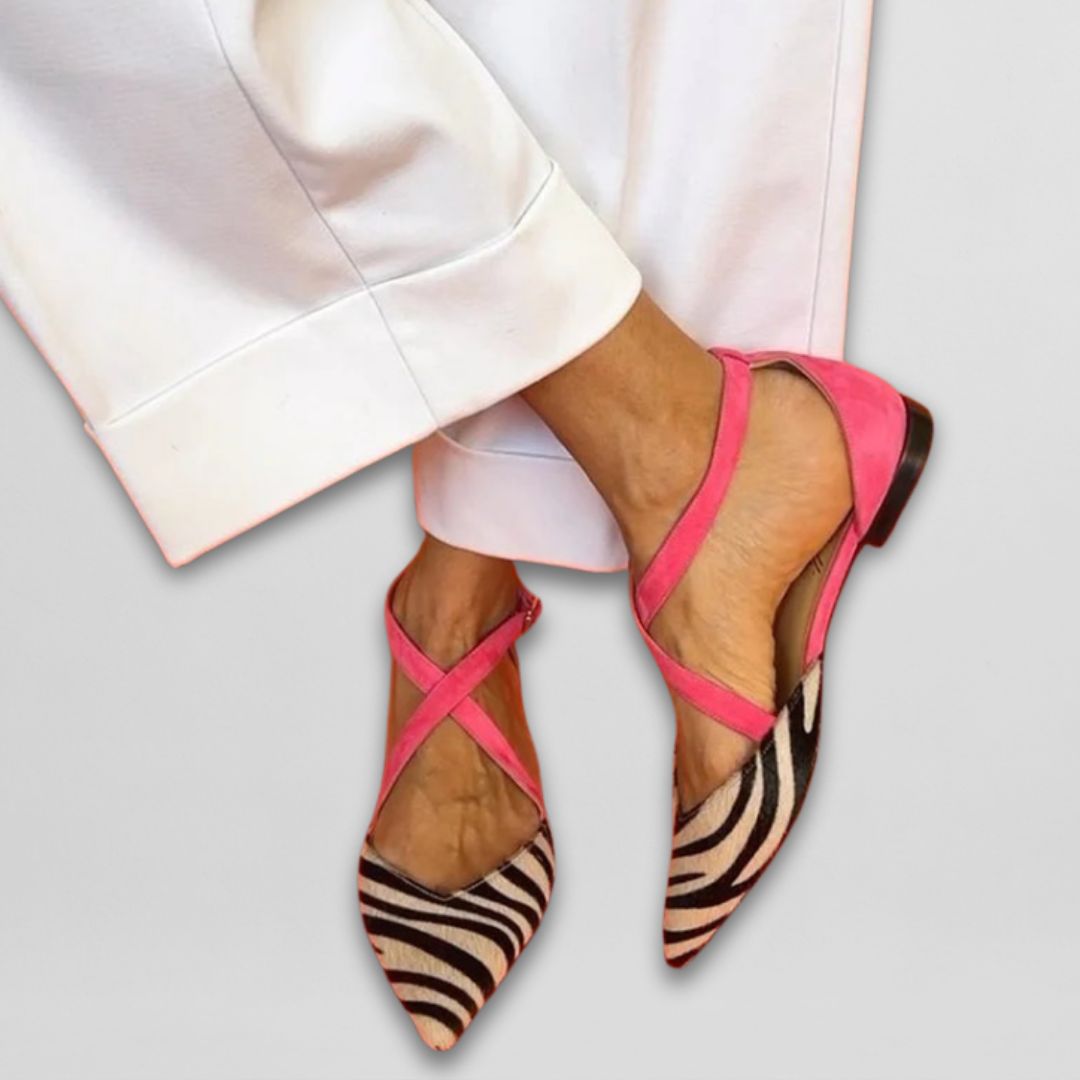 Women’s Zebra Pattern Pointed Toe Flat Sandals – Summer Striped Elegance