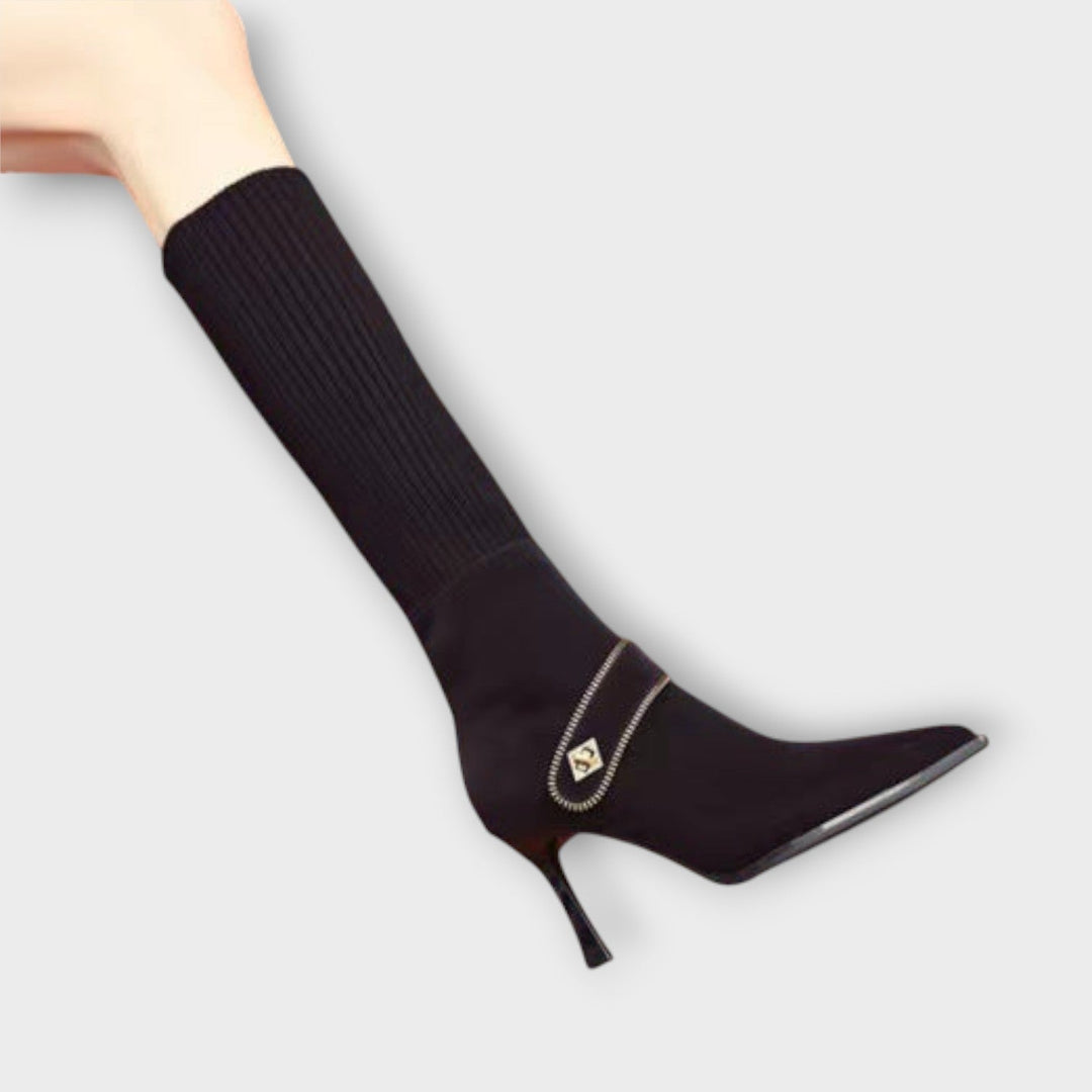 Chic Knit-Top Heeled Boots