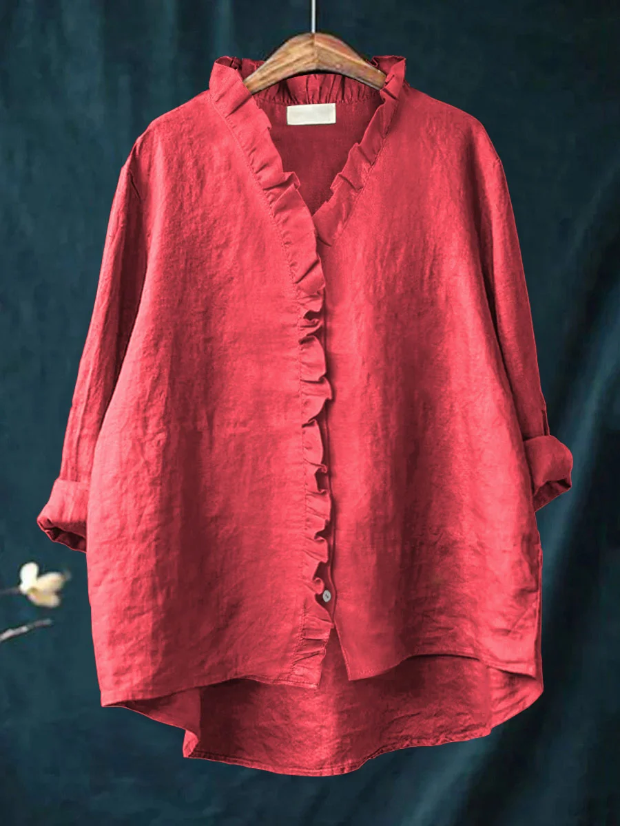 Dianara | Cotton and Linen Shirt with Ruffles