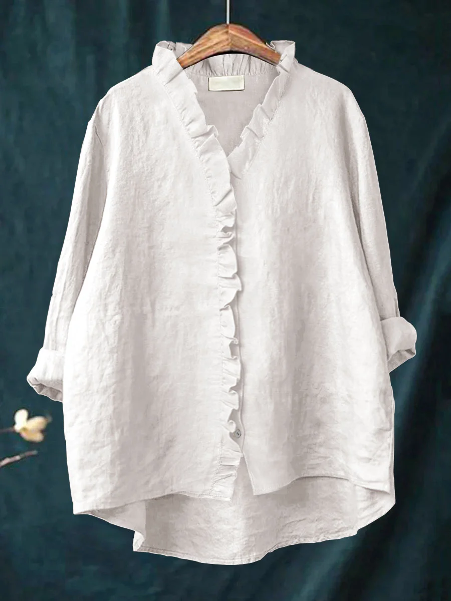 Dianara | Cotton and Linen Shirt with Ruffles