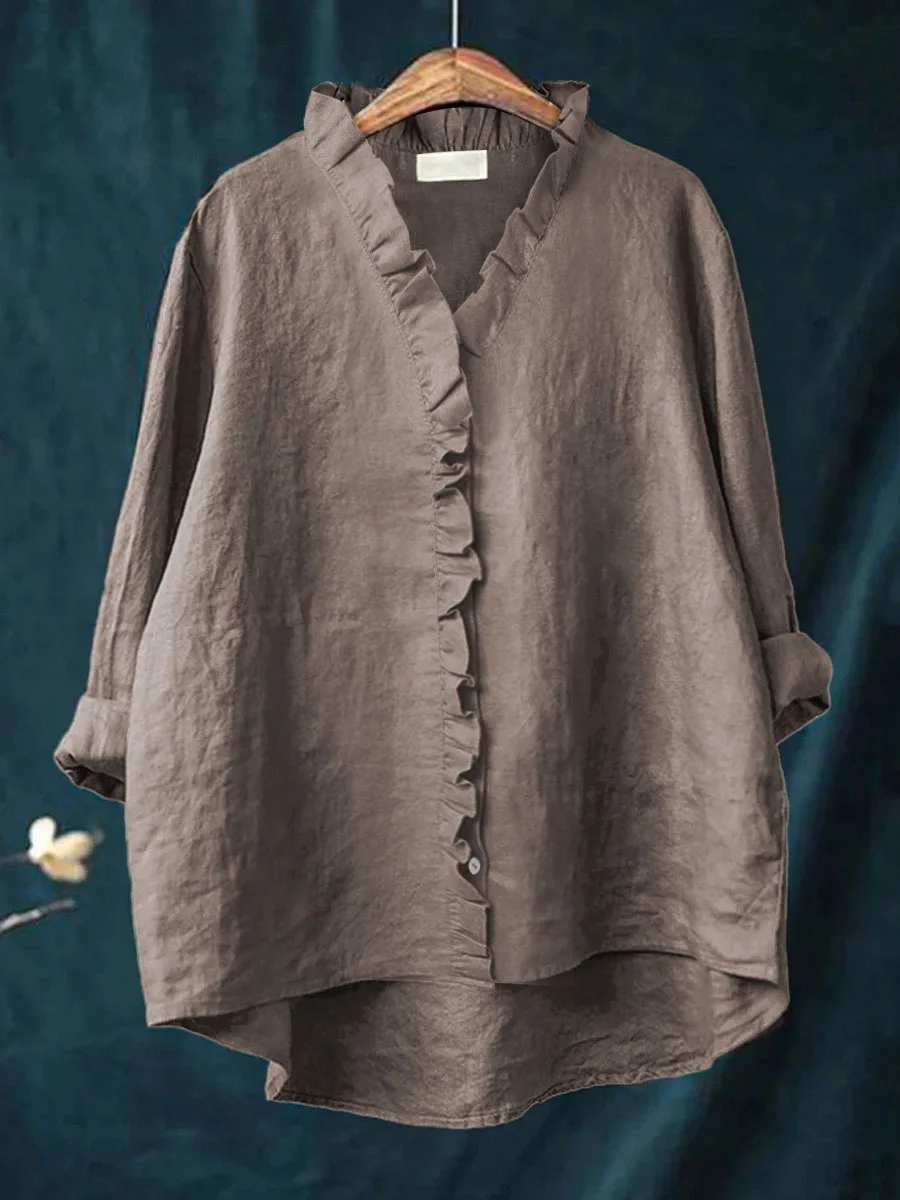 Dianara | Cotton and Linen Shirt with Ruffles
