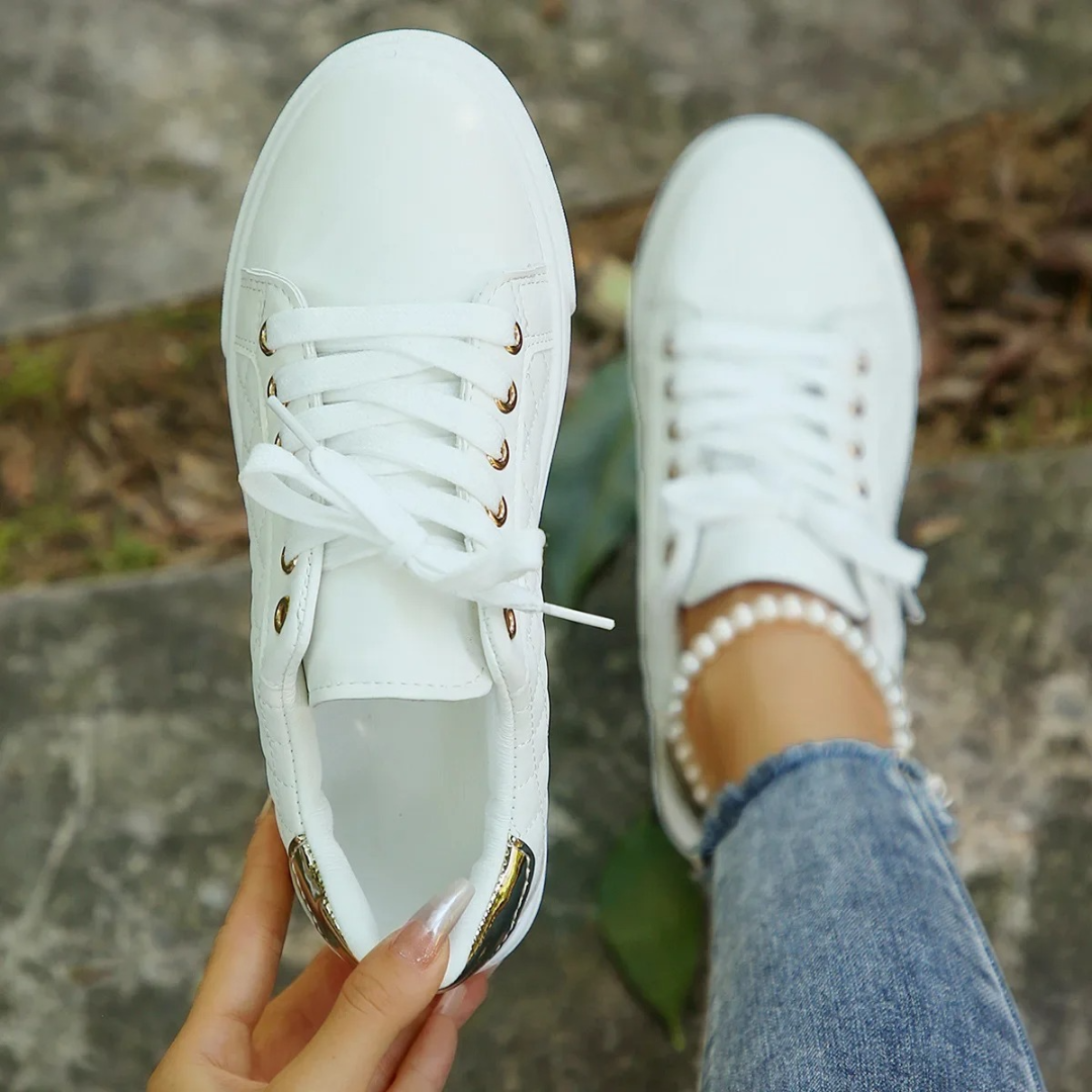 Women's Orthopedic Quilted Sneakers with Lace-Up Closure
