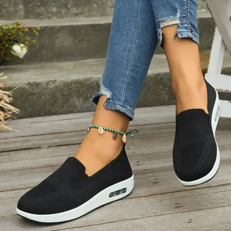 Women's Slip-On Walking Shoes with Arch Support and Air Cushion Sole