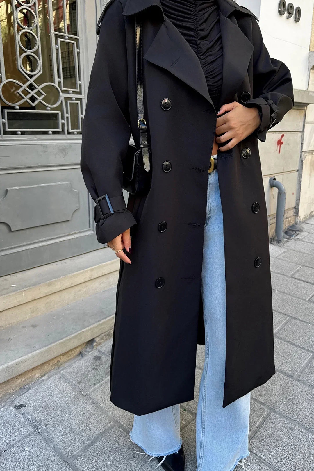 Nora® | Black elegant women's trench coat