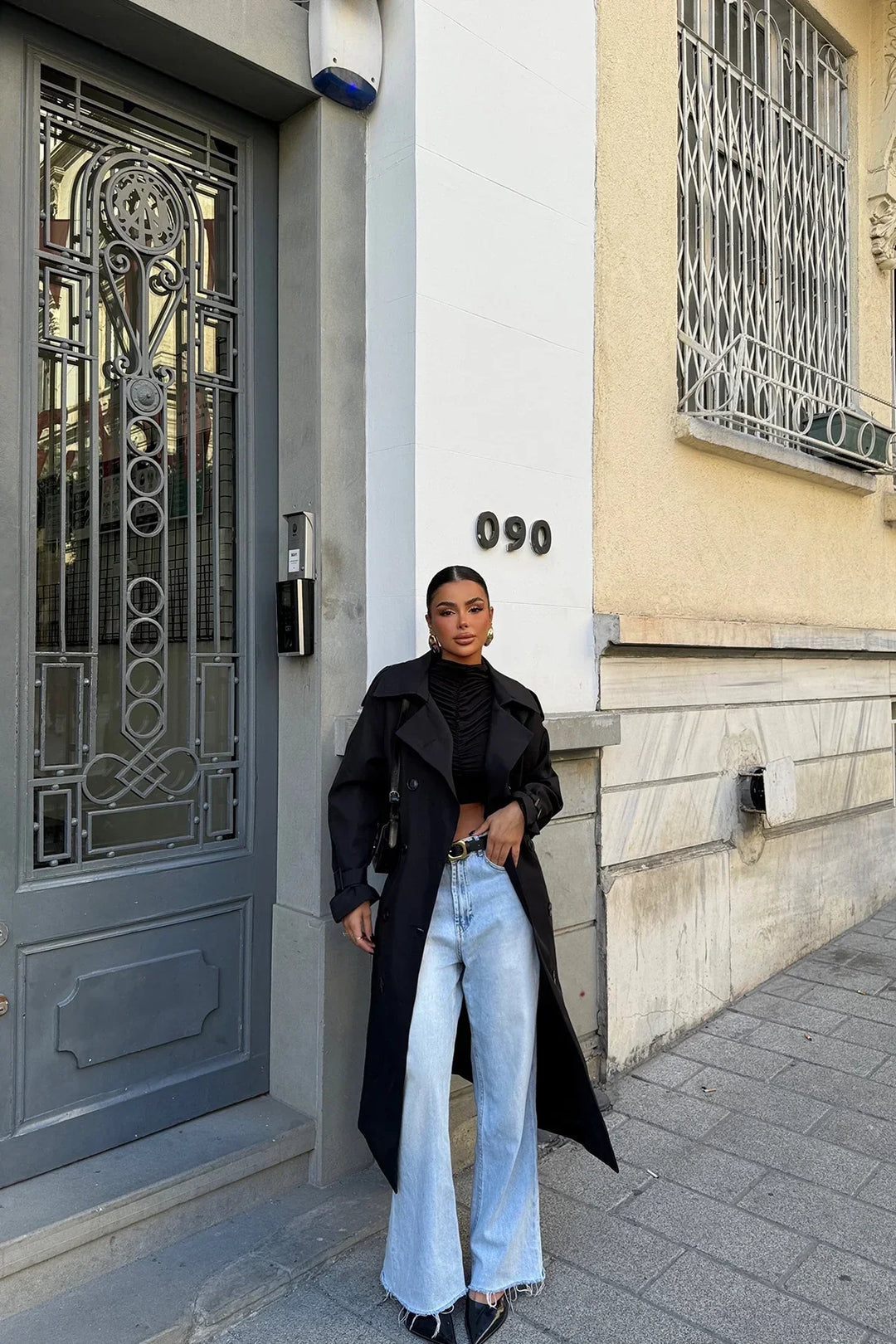 Nora® | Black elegant women's trench coat