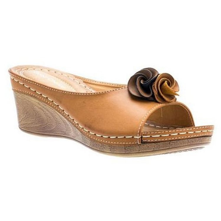 Women's Elegant Wedge Sandals with Floral Accent