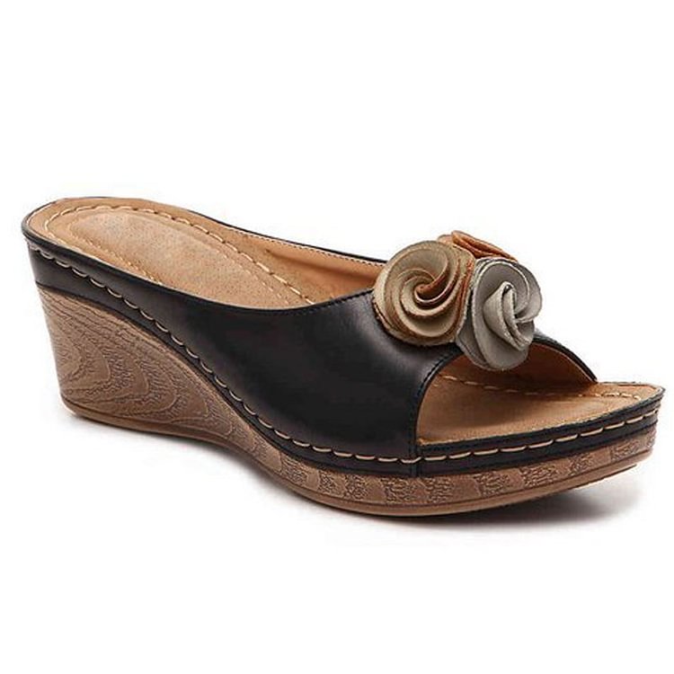 Women's Elegant Wedge Sandals with Floral Accent