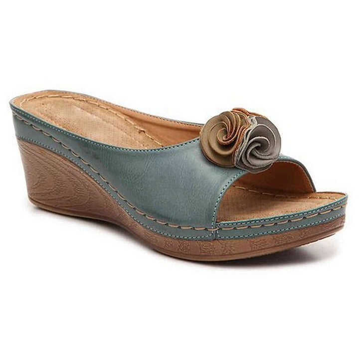 Women's Elegant Wedge Sandals with Floral Accent