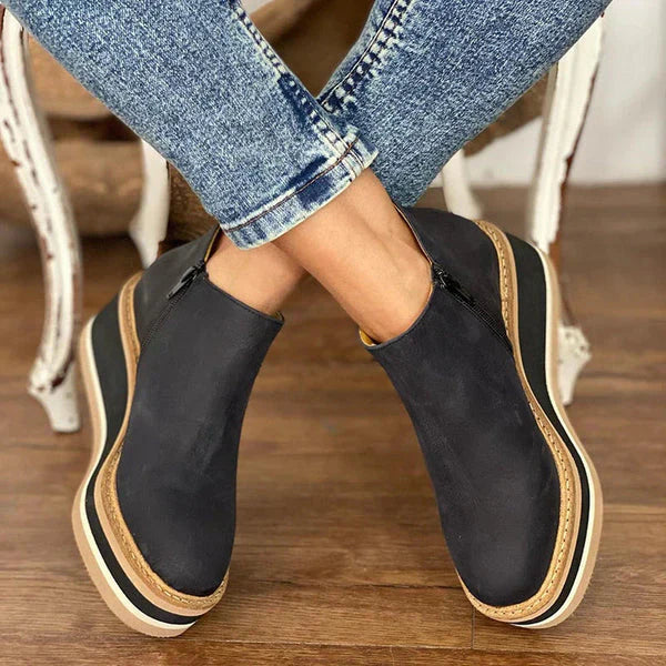 Women's Platform Ankle Boots with Side Zipper and Textured Finish