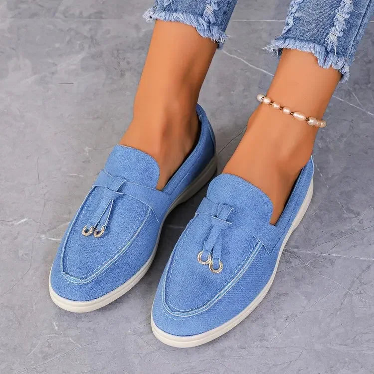Women's Casual Slip-On Shoes with Round Toe and Decorative Tassels