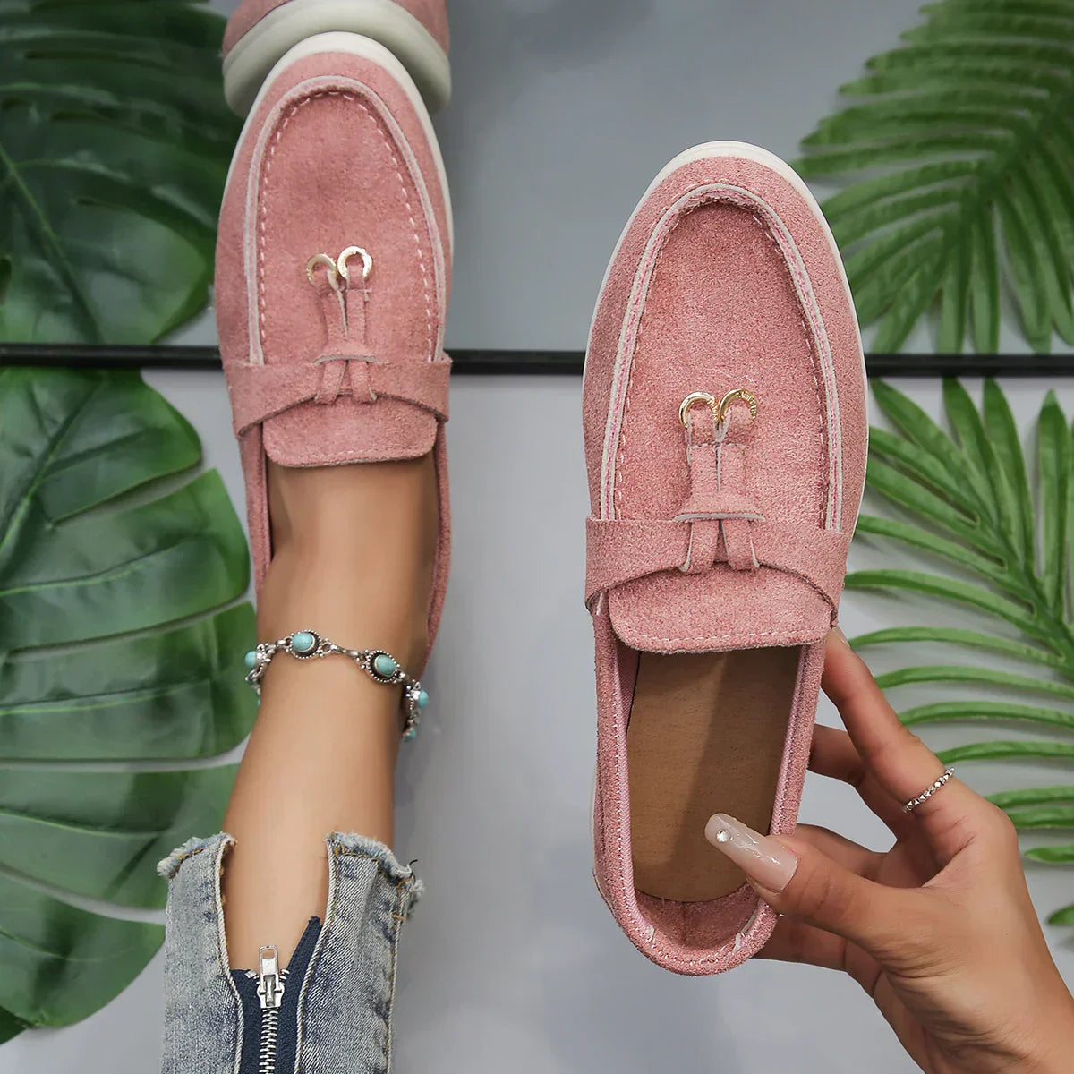 Women's Casual Slip-On Shoes with Round Toe and Decorative Tassels