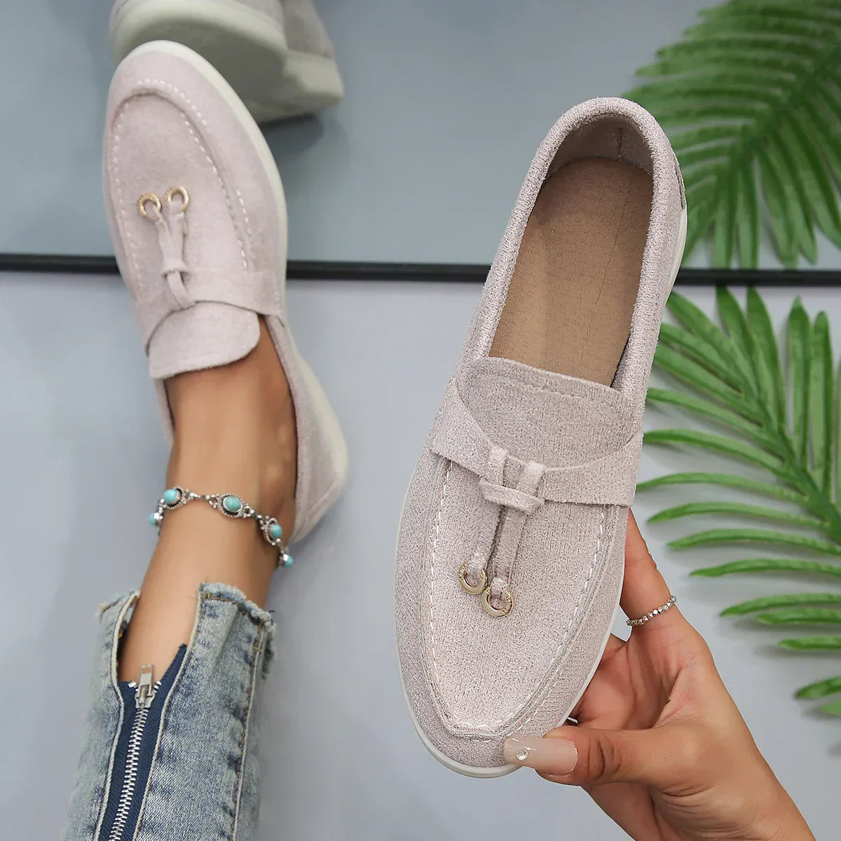 Women's Casual Slip-On Shoes with Round Toe and Decorative Tassels